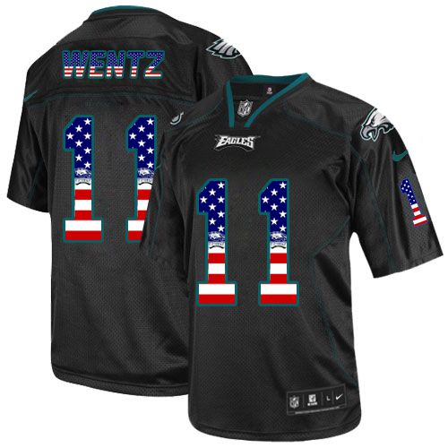 Nike Eagles #11 Carson Wentz Black Men's Stitched NFL Elite USA Flag Fashion Jersey - Click Image to Close